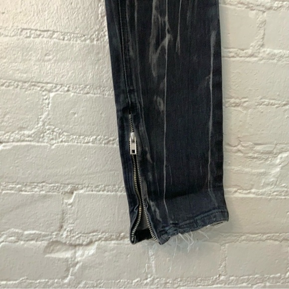 Womens Vintage 90s Distressed Bleach Streaked Skinny Jeans Grunge Ankle Zip 28 - Picture 10 of 16